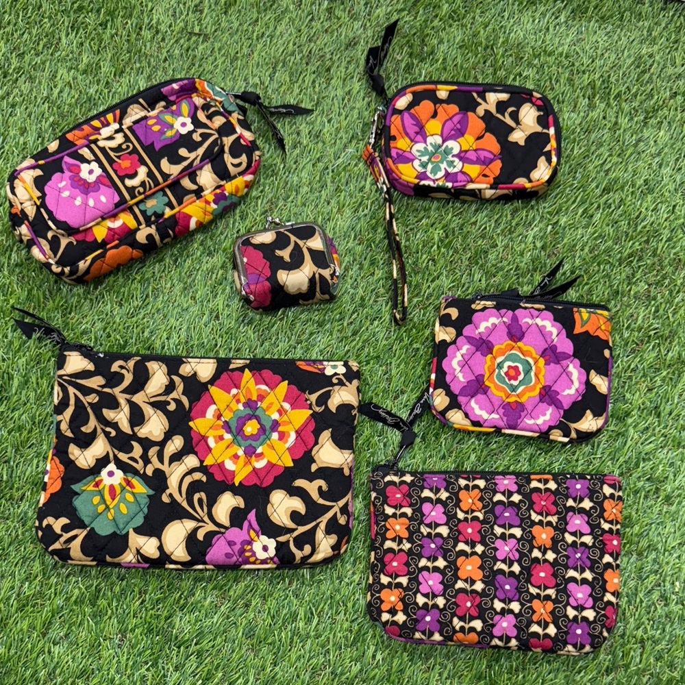 Vera Bradley Floral Patterned Bag Set - Black, Pink, Orange, Green